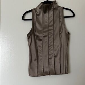 Chic Sleeveless Satin Blouse in Taupe